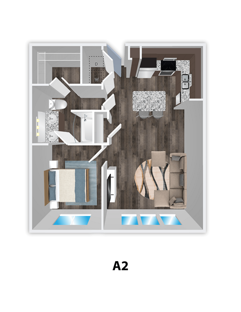Floor plan for 1 bed, 1 bath, 840 sqft
